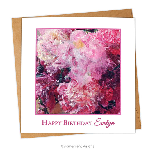 Pink Peonies Personalised Name Floral Birthday Card with envelope