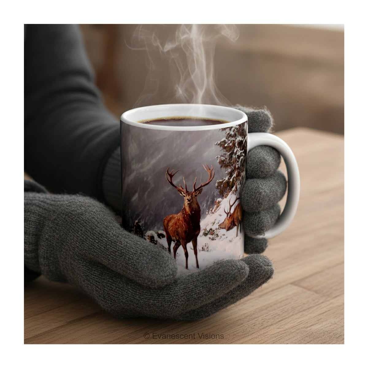 Red Deer in Winter Wildlife Ceramic Mug