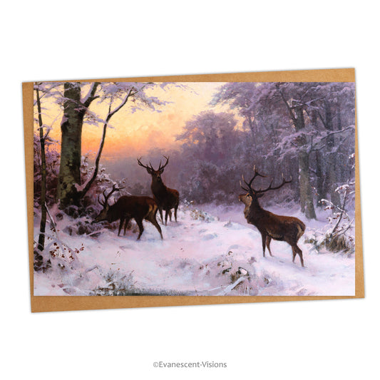 Deer Winter Woodland Traditional Christmas Card with artwork by Arthur Thiele