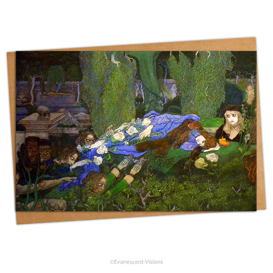 Gothic style creepy graveyard Halloween card with 'Prowlers' by Jan Toorop