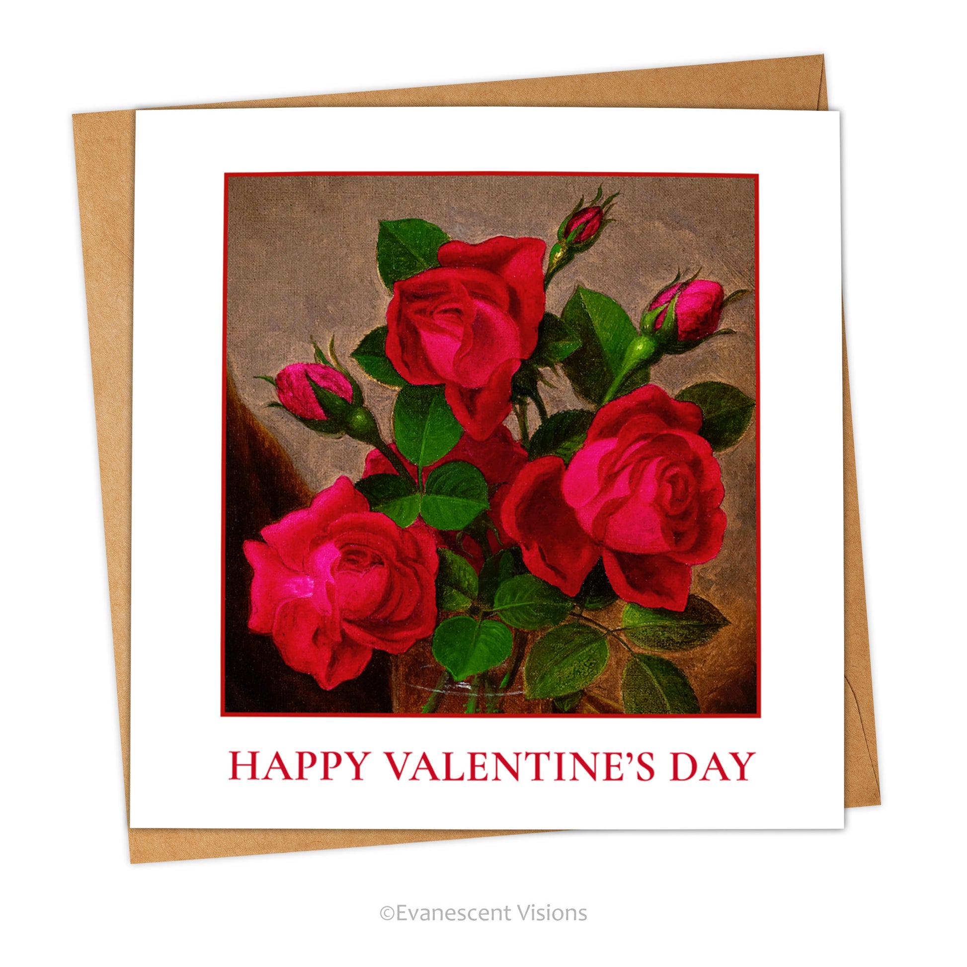 Red Roses Happy Valentine's Day Card with envelope