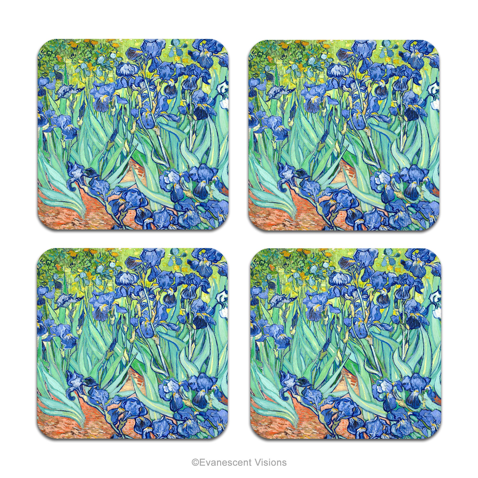 Van Gogh Irises Fine Art Drinks Coasters Set of 4 Evanescent