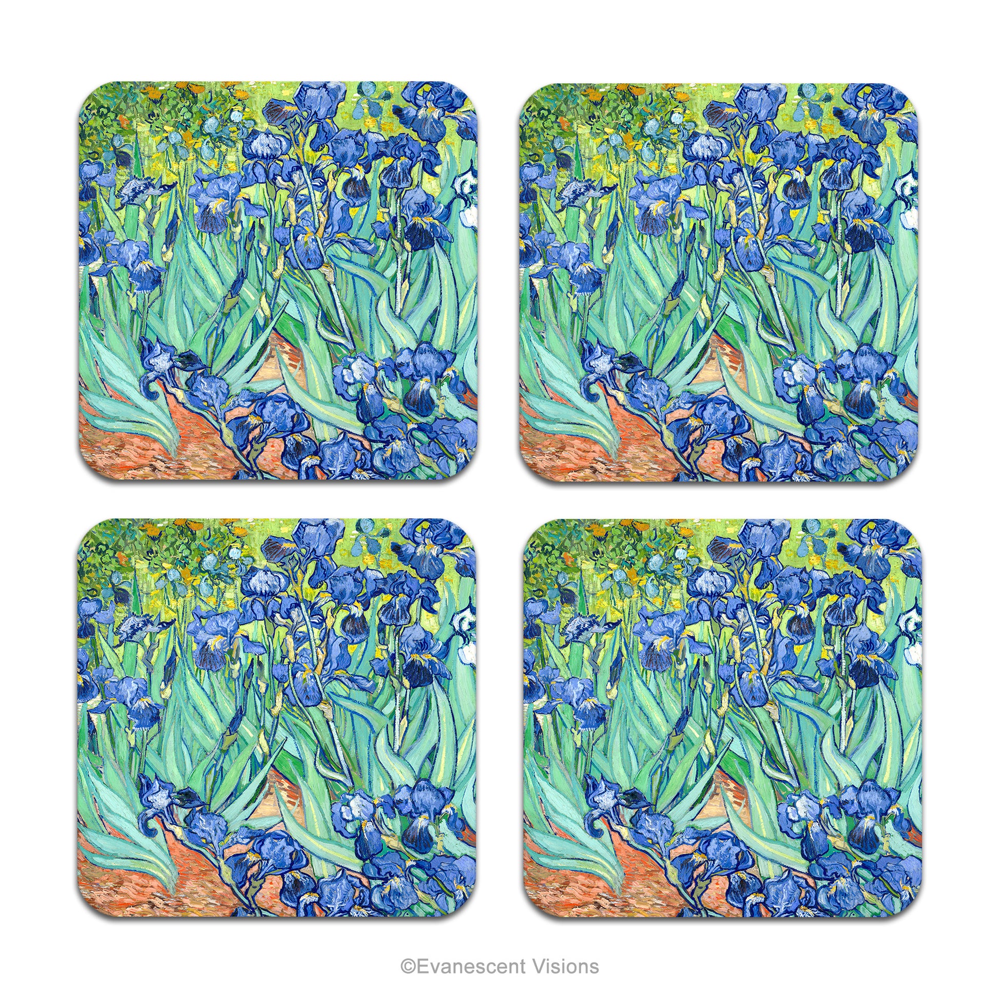 Set of 4 coasters with the design of Van Gogh's 'Irises'