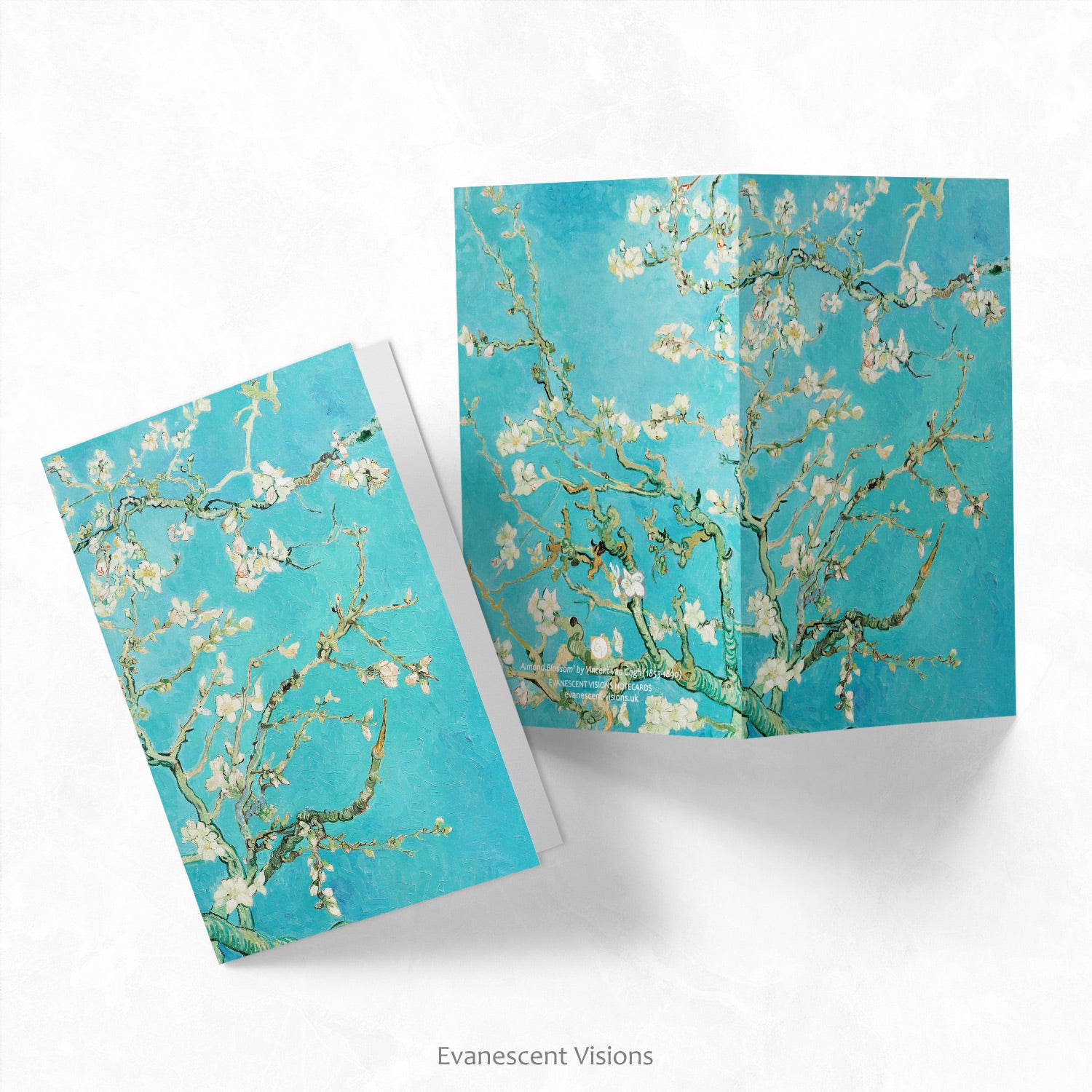 Front and back views of the Almond Blossom by Vincent Van Gogh Art Notecards