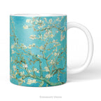 A ceramic mug featuring Vincent van Gogh's 'Almond Blossom' painting design.