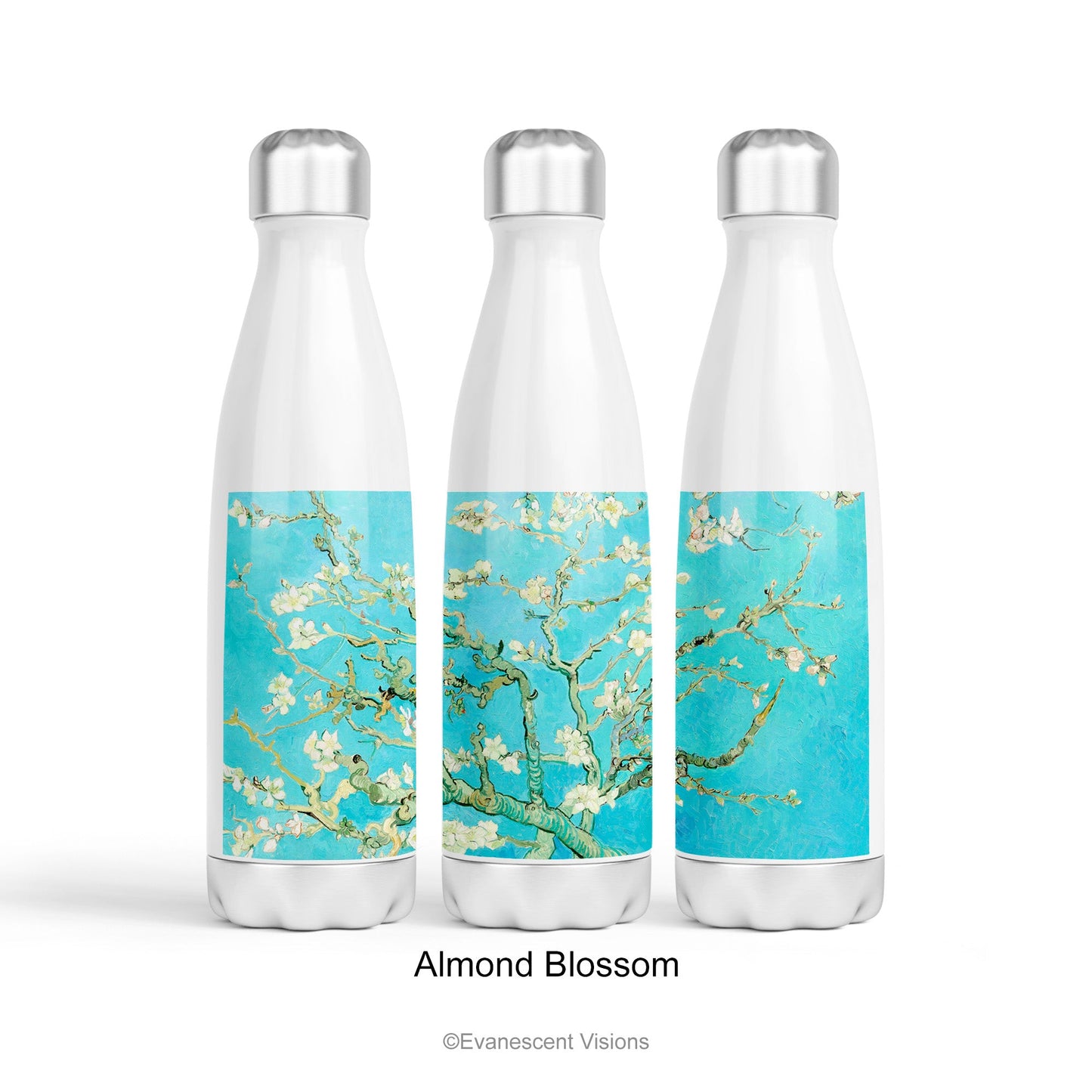 Three Stainless Steel Water Bottles with the design option Almond Blossom