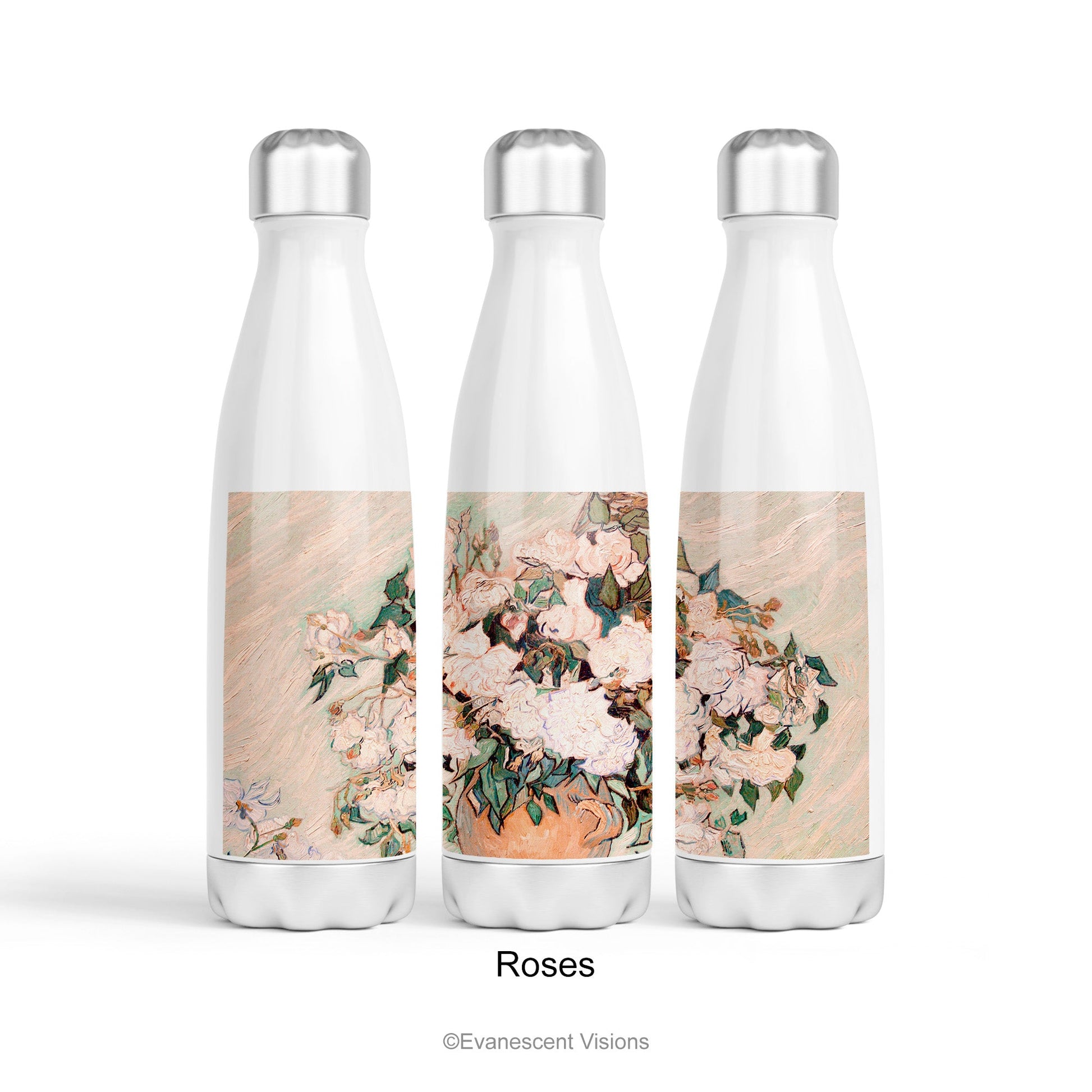 Van Gogh Art Personalised Stainless Steel Water Bottle with the design option 'Roses'