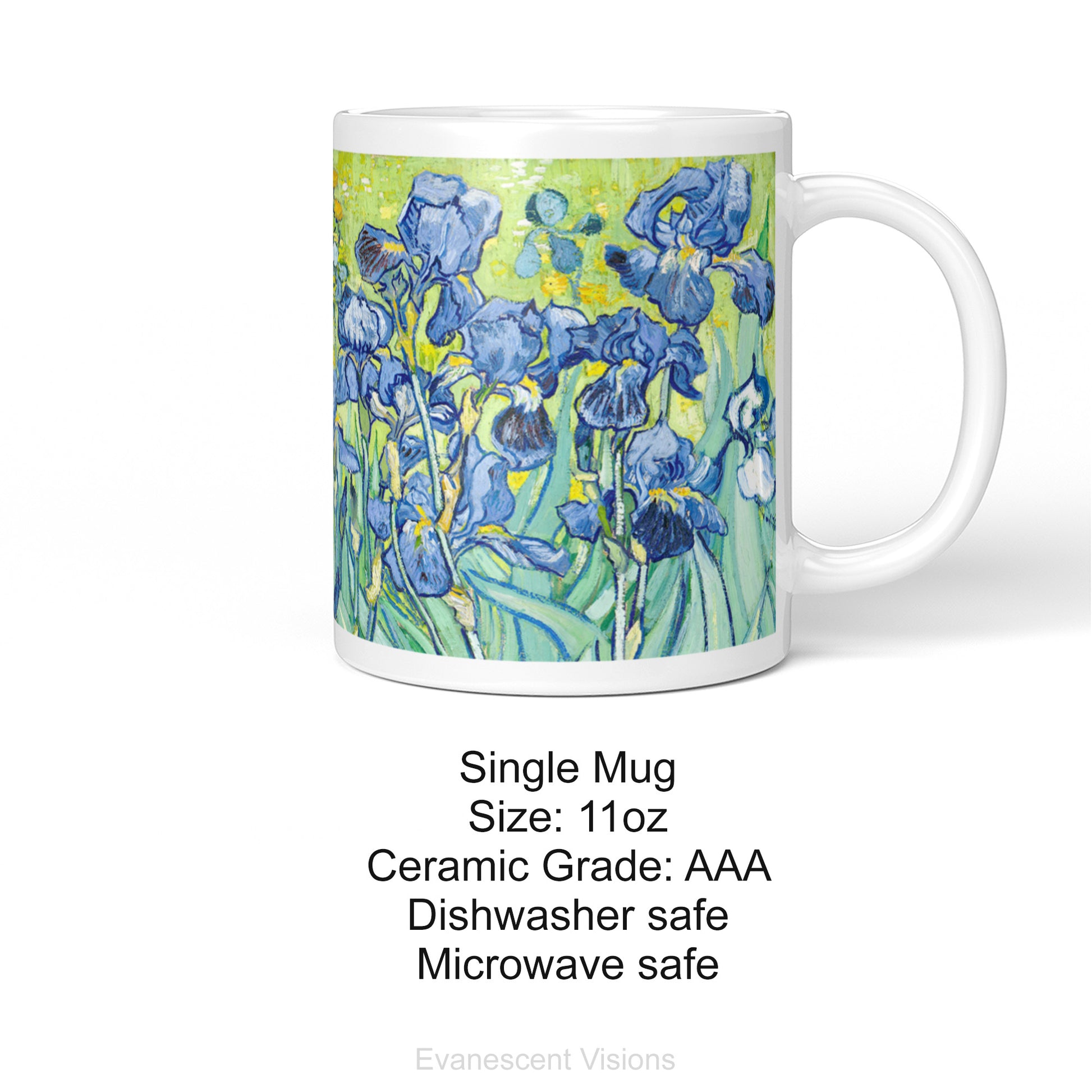 Van Gogh Irises Floral Ceramic Art Mug with product details.