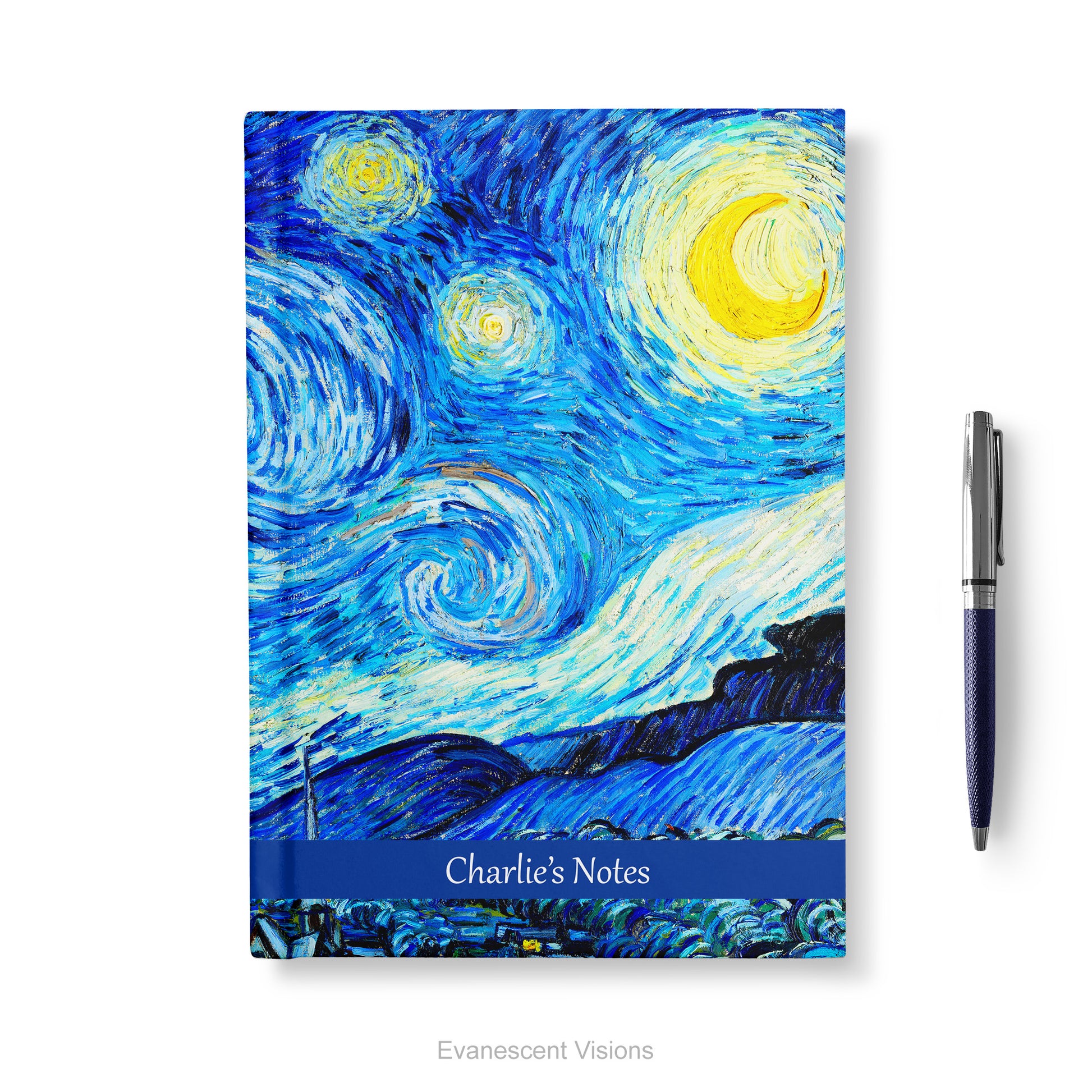 Personalised Notebook with Van Gogh Starry Night artwork and a pen