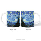 Left and right side views of  ceramic mug with 'The Starry Night' artwork by Vincent Van Gogh