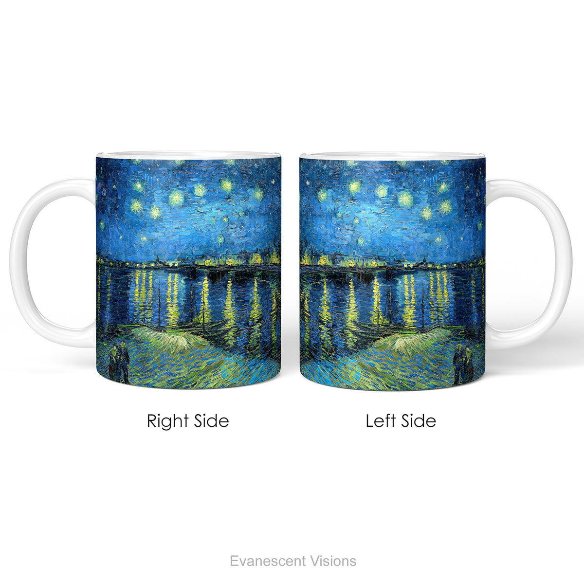 Left and right side views of the  'Starry Night Over the Rhône' ceramic mug.