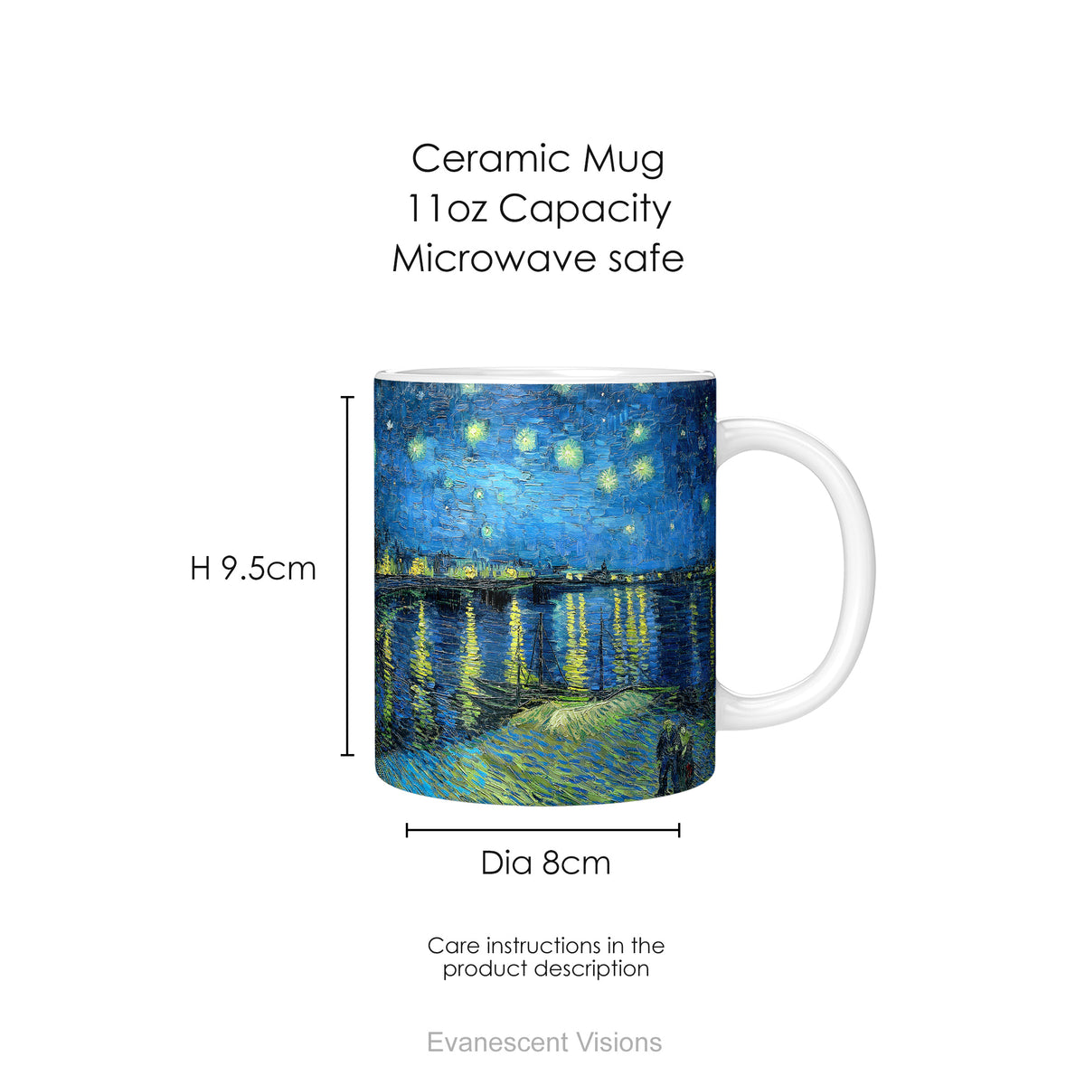  'Starry Night Over the Rhône' ceramic mug dimensions.