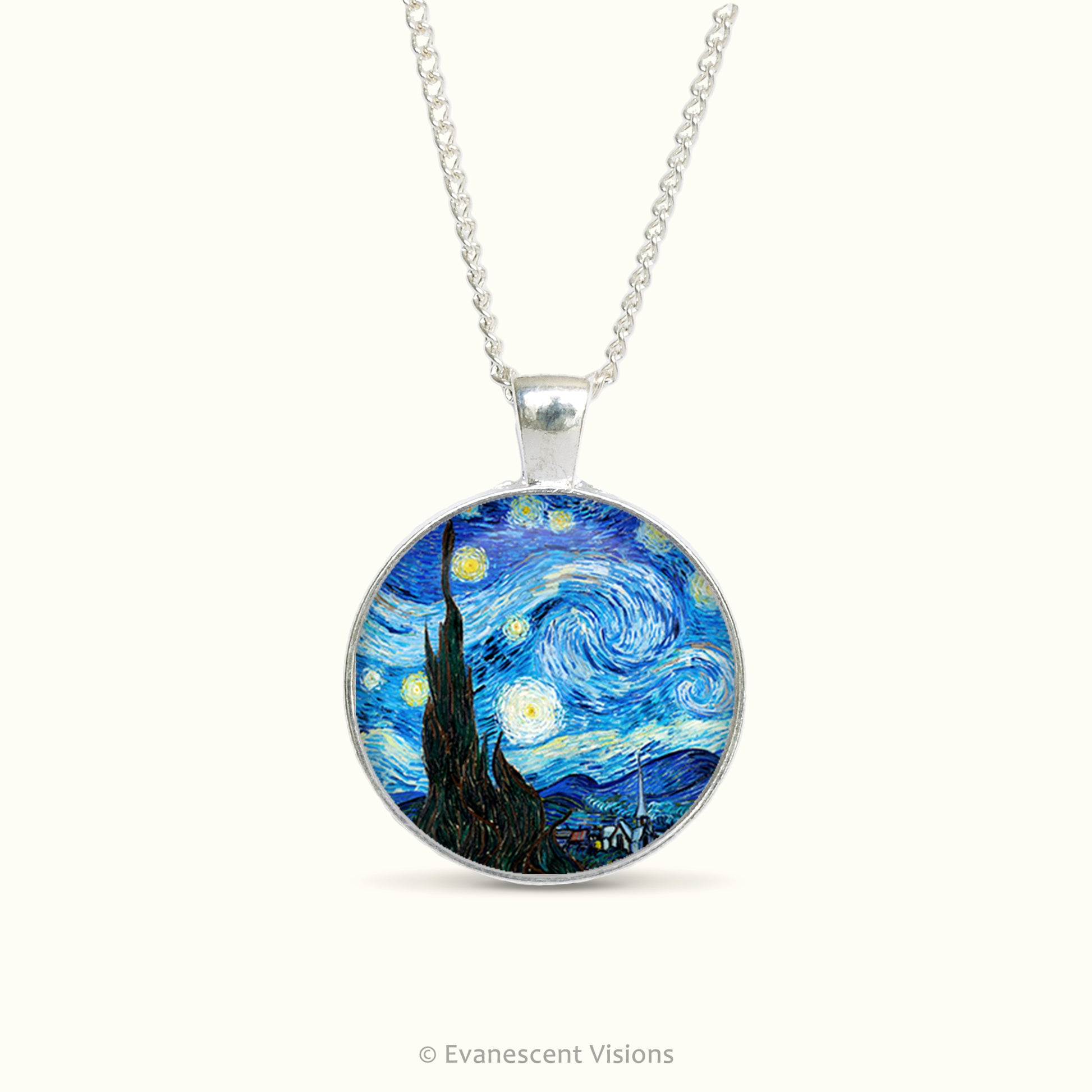 Pendant necklace with artwork detail from 'The Starry Night' by Vincent Van Gogh