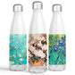 Three Stainless Steel Thermos Water Bottles with Van Gogh Floral Designs.