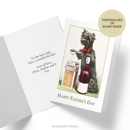 Funny Cute Dog Father's Day Card, with an example of a personalised greeting inside