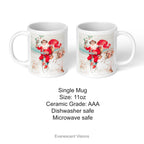 Product details for the Santa Christmas Mug, with a vintage painting of Santa on a Penny Farthing bycicle.