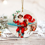 Santa Ceramic Christmas ornament  on a table top