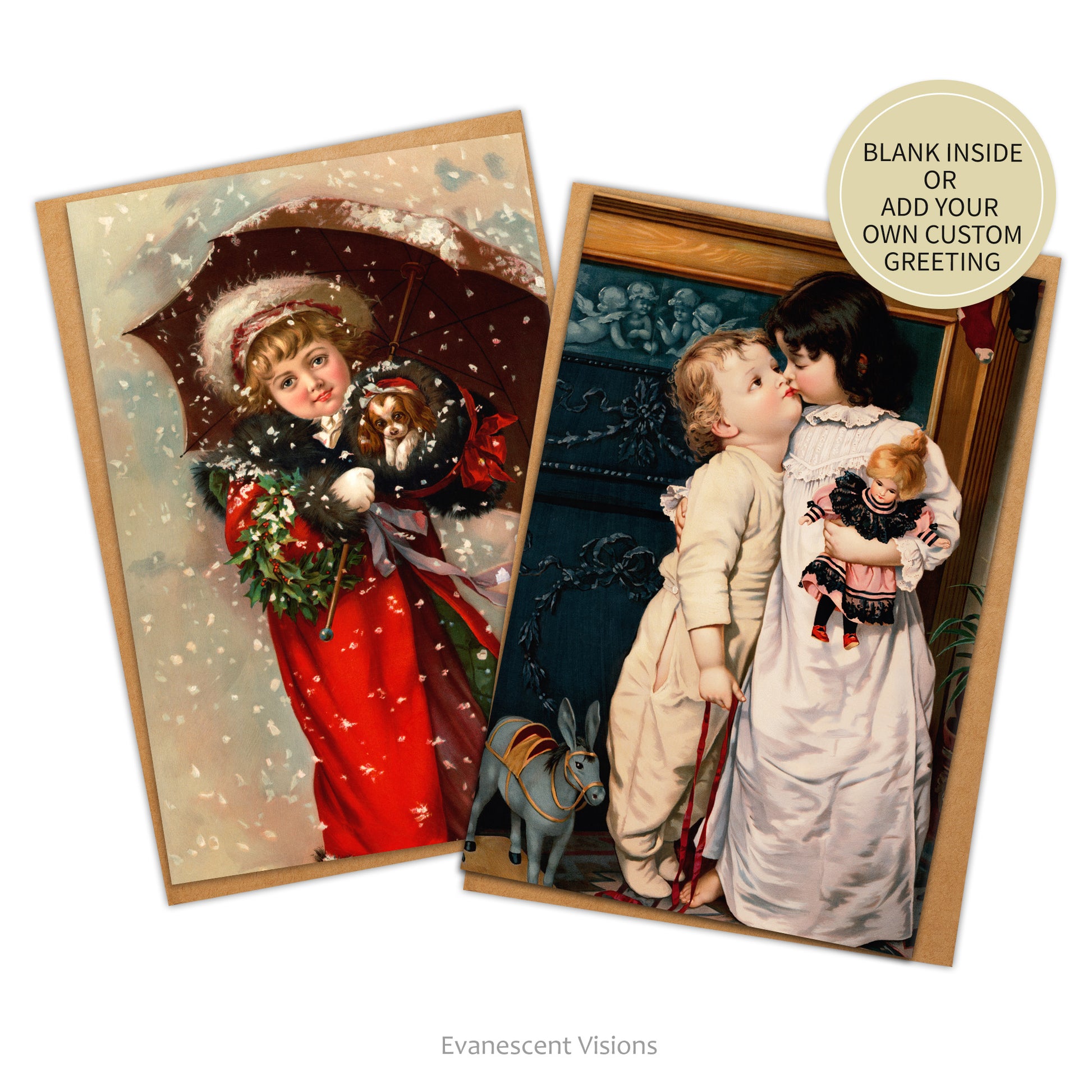 Vintage Christmas Cards with sticker to indicate cards may be blank or have custom greetings