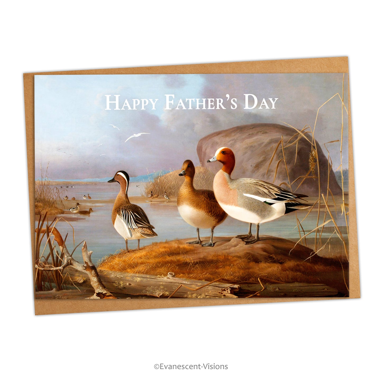 'Pair of Wigeons and a Male Teal' by artist Magnus von Wright Father's Day Card, with envelope