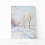 A hardback notebook featuring  a winter landscape from painting A Sunny Winters Day by Walter Moras. 