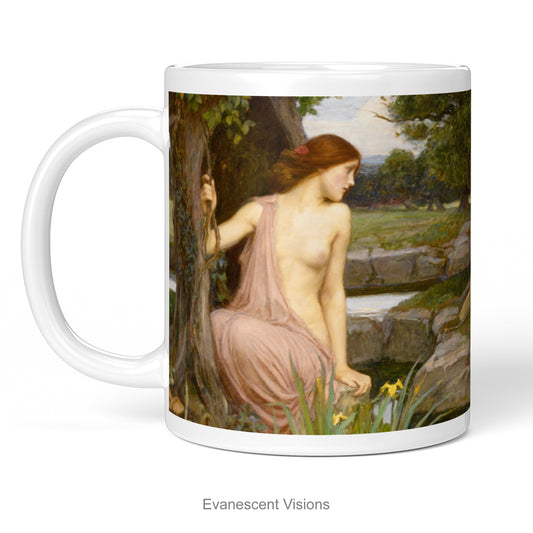 Right side view of the John William Waterhouse Echo and Narcissus Fine Art Mug