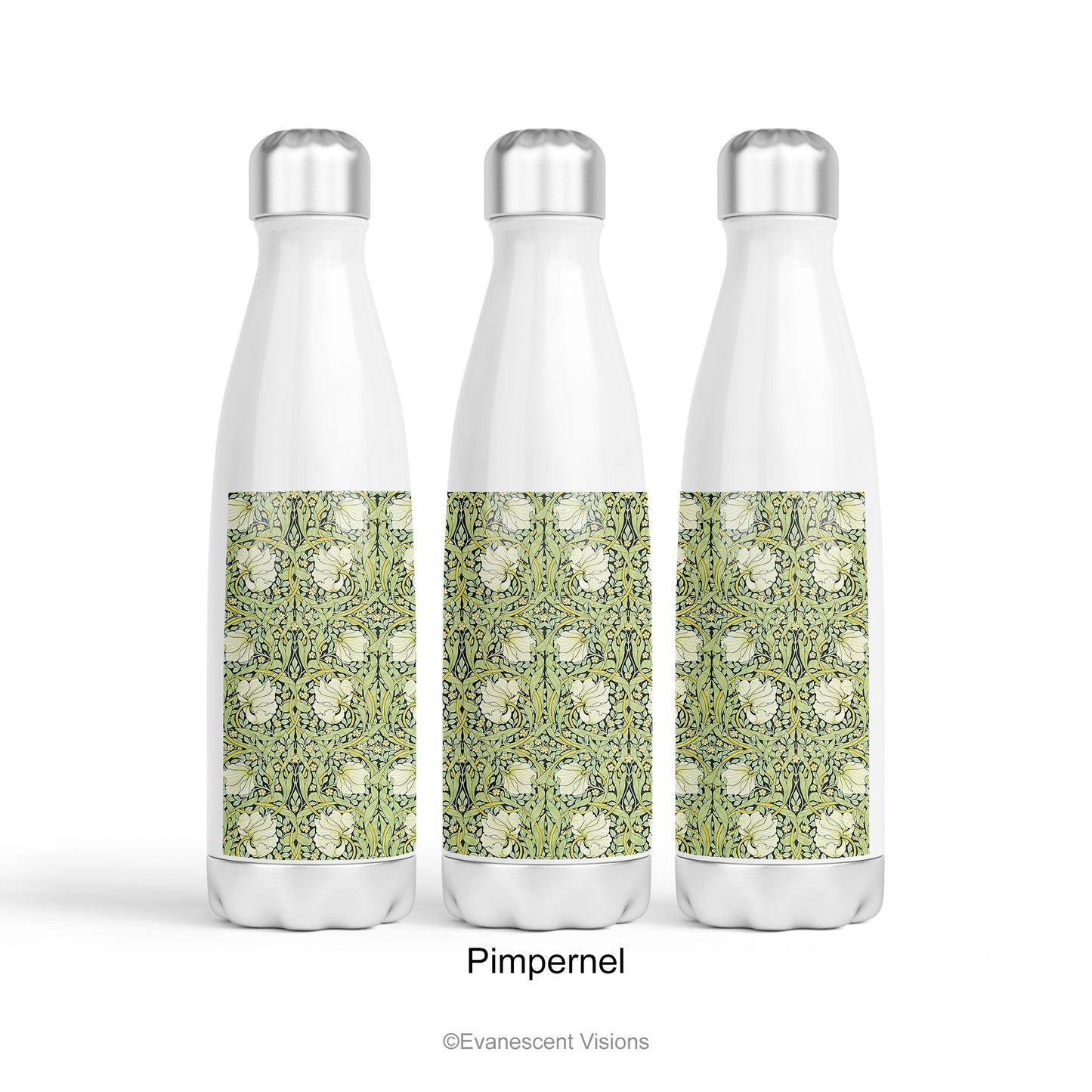 William Morris Personalised Stainless Steel Water Bottle with the design option 'Pimpernel'
