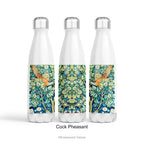 William Morris Personalised Stainless Steel Water Bottle with the design option 'Cock Pheasant'