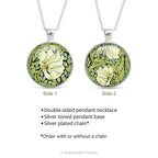 Product details for the double sided pendant necklace with design 'Pimpernel' by William Morris
