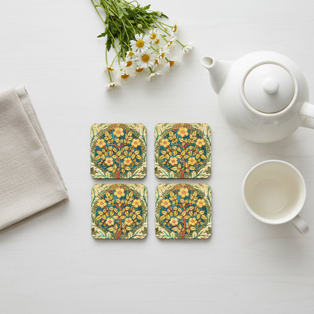 William Morris Rose Wreath Coasters,  Set of 4