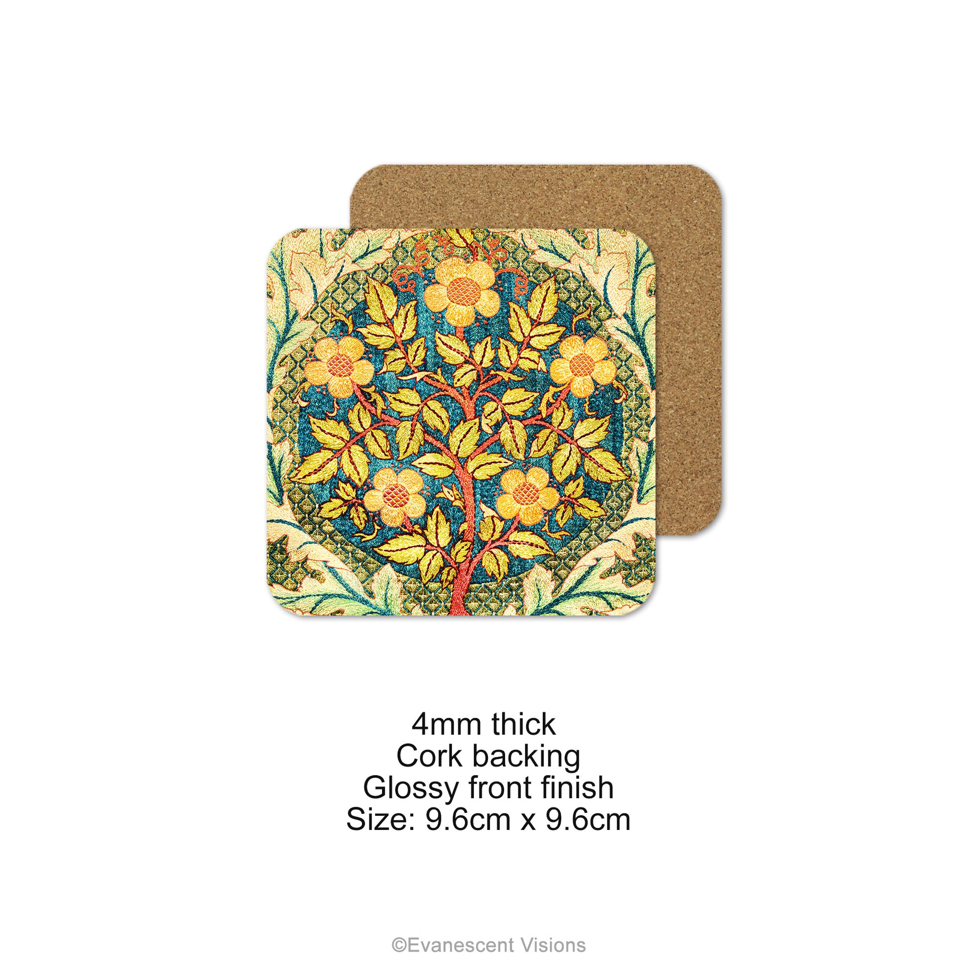 Product details for the William Morris Rose Wreath Drinks Coasters