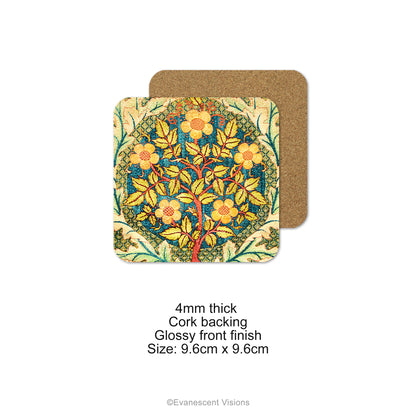 Product details for the William Morris Rose Wreath Drinks Coasters