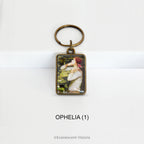 Pre-Raphaelite art keyring with artwork 'Ophelia' by John William Waterhouse, on a white background