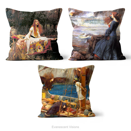 John William Waterhouse Decorative Art Cushions, Miranda, Lady of Shalott, Ulysses