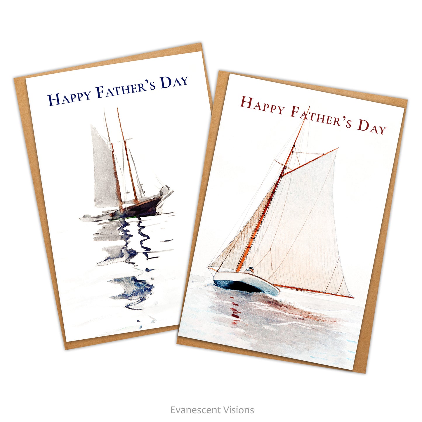 Two Father's Day Sailing Cards with watercolour artwork by Winslow Homer