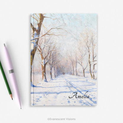 Snowy Winter Landscape Personalised Hardback Notebook