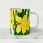 Ceramic mug with a print of painting of 'Spring Daffodil Flowers' by artist Kônan Tanigami