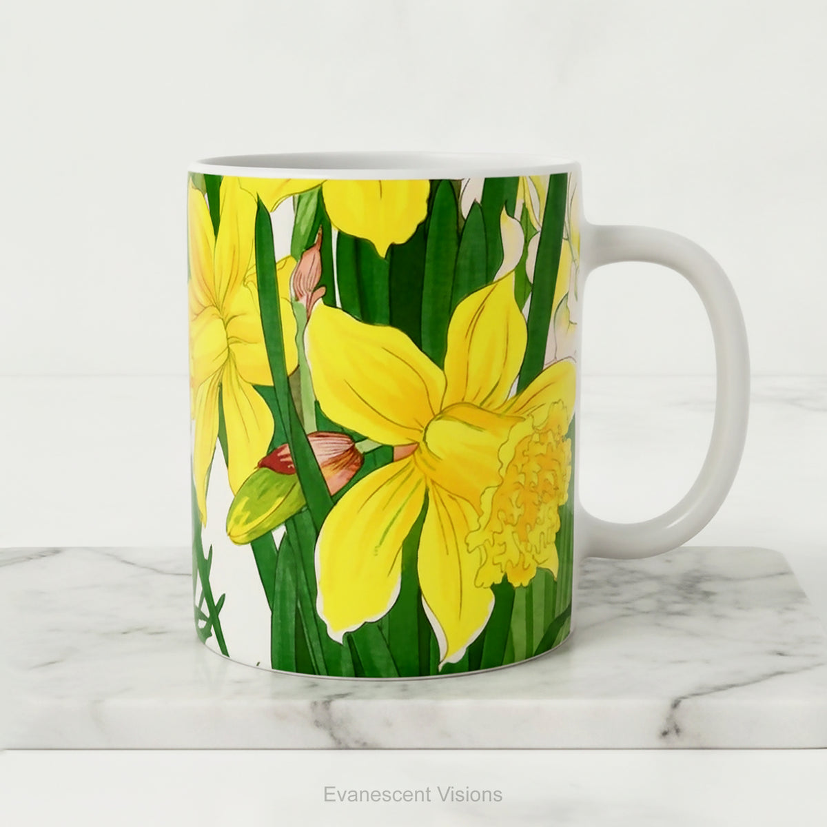 Ceramic mug with a print of painting of 'Spring Daffodil Flowers' by artist Kônan Tanigami