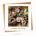 Happy Easter Card and envelope with design, 'Birds Nest, Apple Blossom and Primroses' by William Henry Hunt