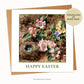 Happy Easter Card and envelope with design, 'Birds Nest, Apple Blossom and Primroses' by William Henry Hunt. Sticker says 'personalised or blank inside.'