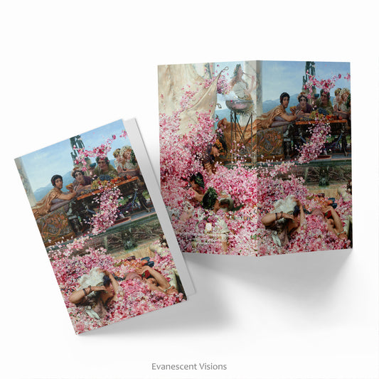 Front and back views of the Roses of Heliogabalus by Alma-Tadema Art Notecard