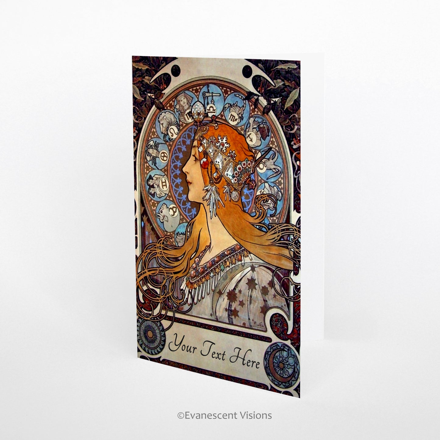 Art Nouveau Zodiac Card standing up on a surface
