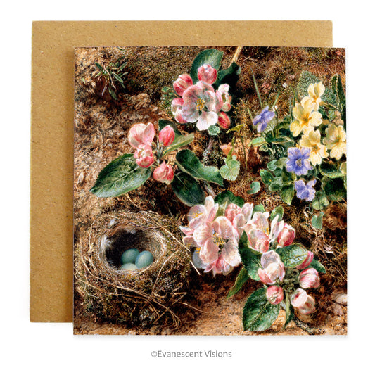 Birds Nest, Eggs and Flowers Fine Art Easter Card with envelope
