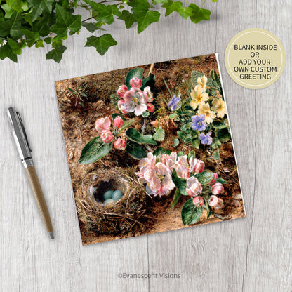 Birds Nest with Eggs and Flowers Easter Card