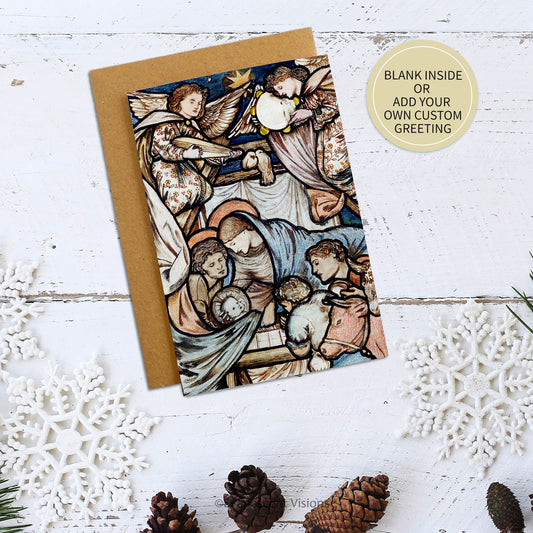 Burne Jones Personalised or Blank Nativity Christmas Card with Envelope