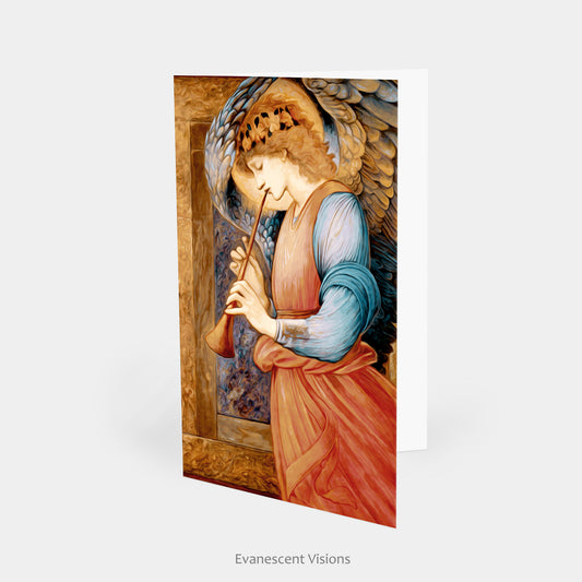 Burne-Jones Angel Playing a Flageolet Greeting Card standing on a table