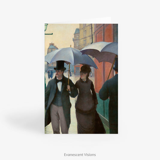 Front view of the Gustave Caillebotte Paris Street in Rainy Weather Art Notecard or Greeting Card
