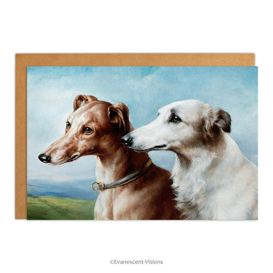 Carl Reichert Two Greyhounds Fine Art Greeting Card, with envelope