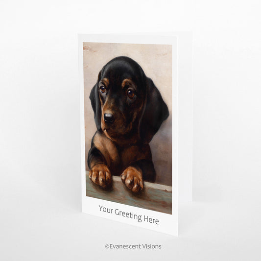 Personalised Greeting Card with artwork of a young Dachshund dog by Carl Reichert
