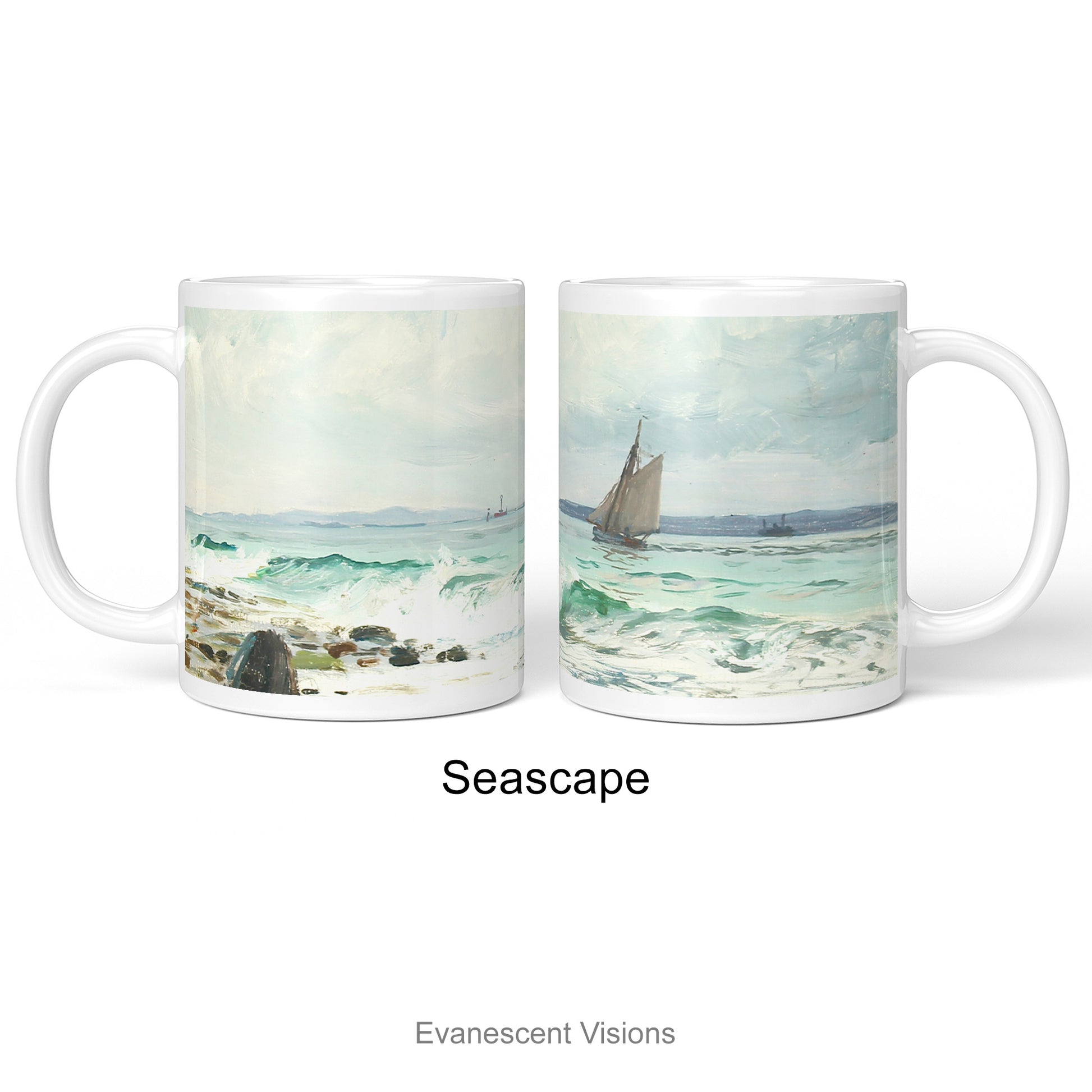 Nautical art mug with artwork Seascape with Waves and Sailing Ship by Christian Mølsted