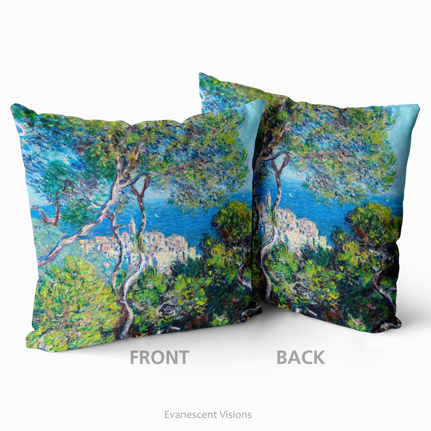 Claude Monet Decorative Art Cushion, front adn back views